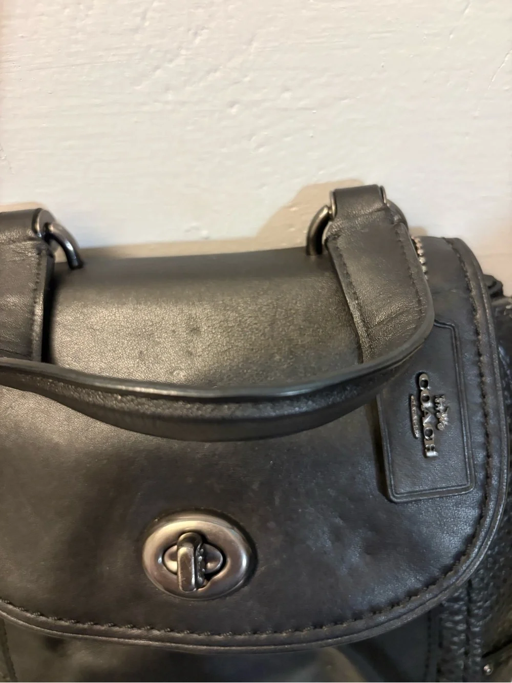Coach Black Leather Mini Satchel with Turn-Lock